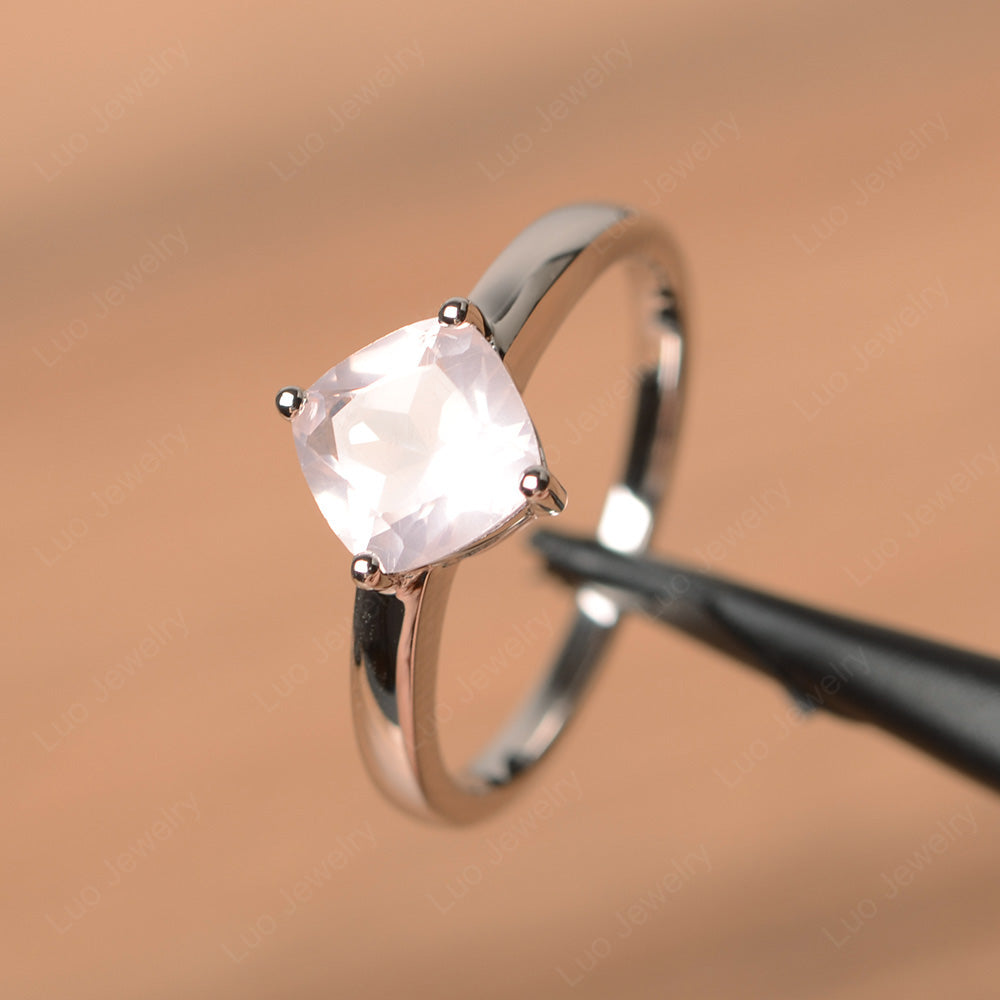 Kite Set Cushion Cut Rose Quartz Solitaire Ring - LUO Jewelry