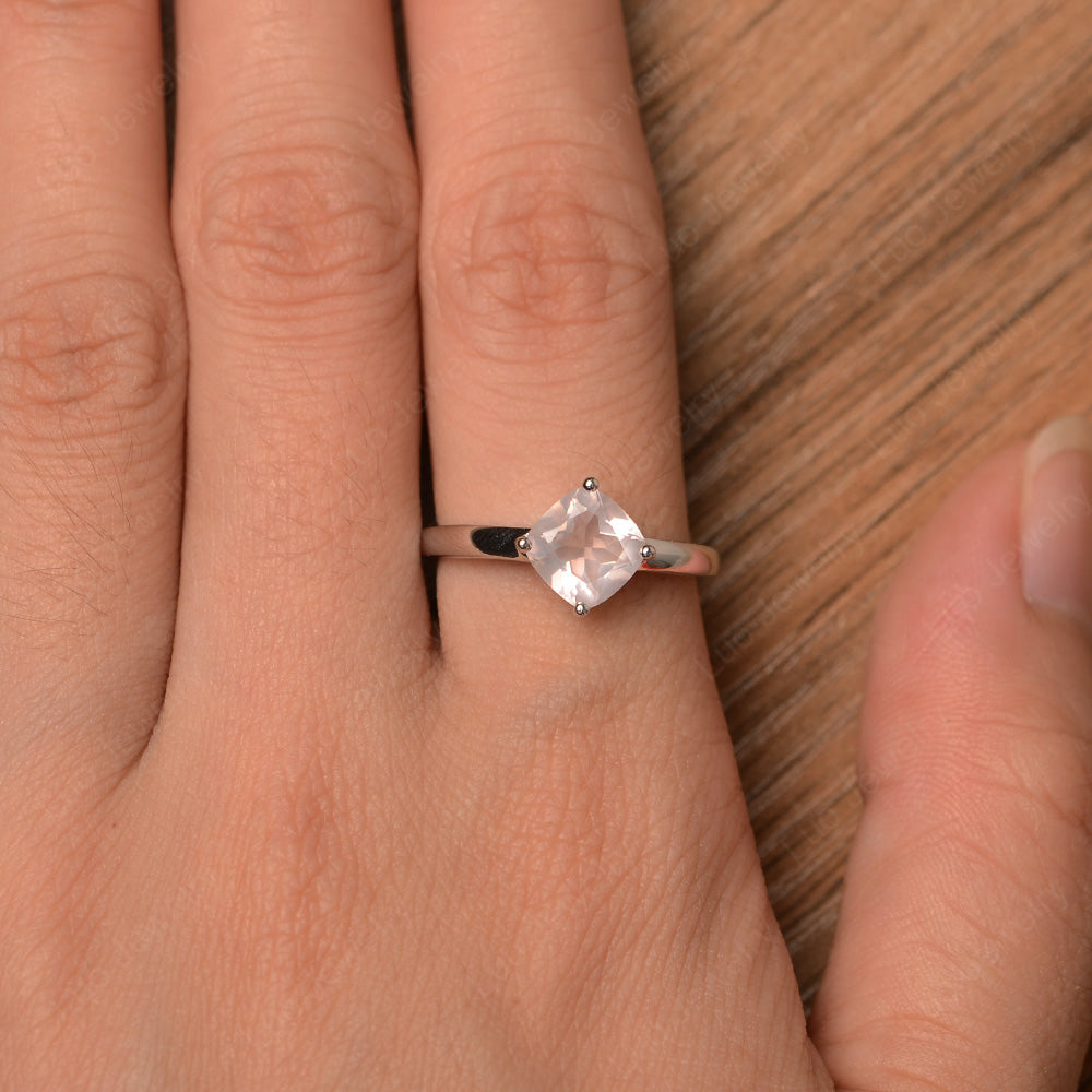 Kite Set Cushion Cut Rose Quartz Solitaire Ring - LUO Jewelry