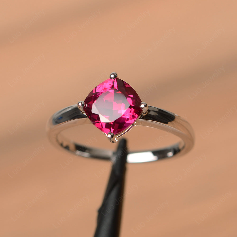 Kite Set Cushion Cut Ruby Solitaire Ring - LUO Jewelry
