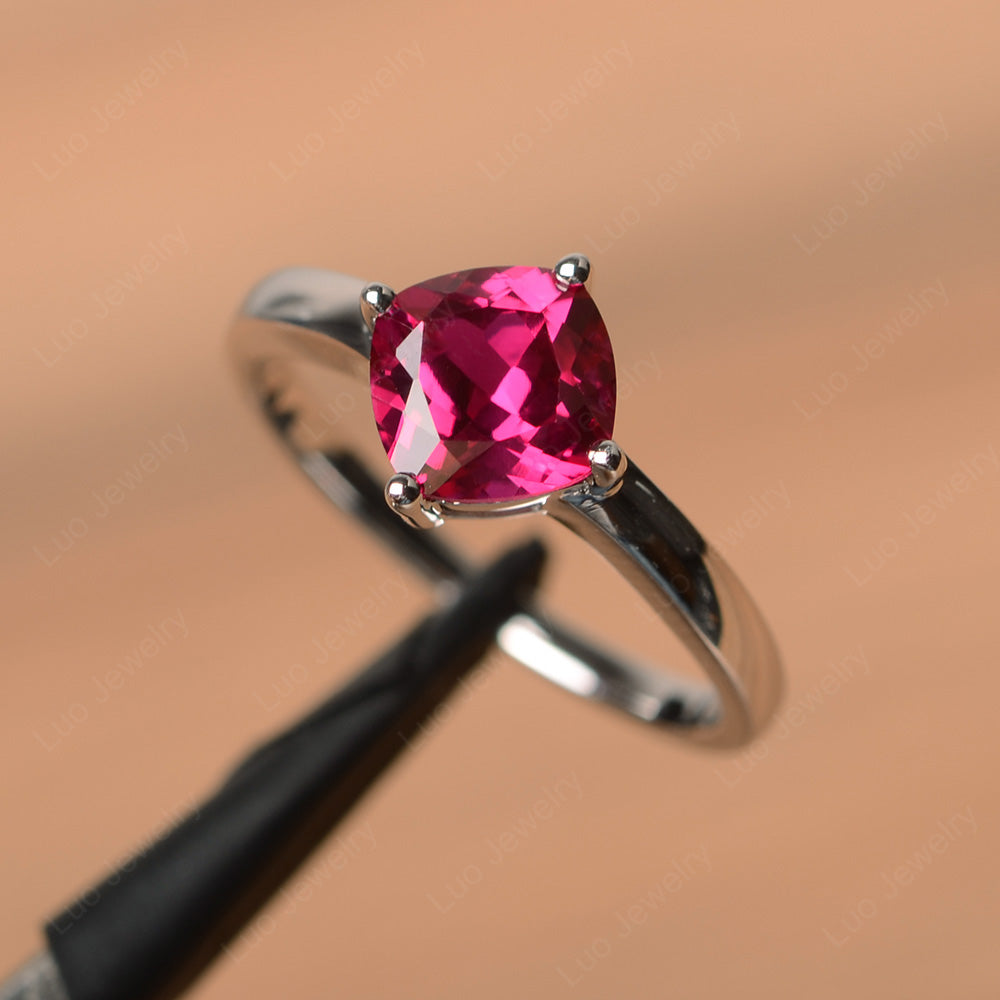 Kite Set Cushion Cut Ruby Solitaire Ring - LUO Jewelry