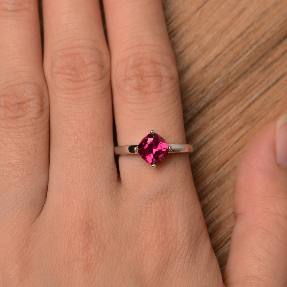 Kite Set Cushion Cut Ruby Solitaire Ring - LUO Jewelry