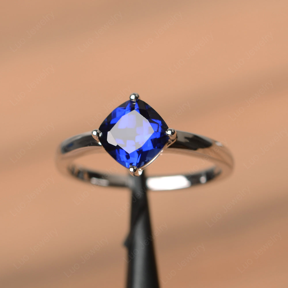 Kite Set Cushion Cut Lab Sapphire Solitaire Ring - LUO Jewelry