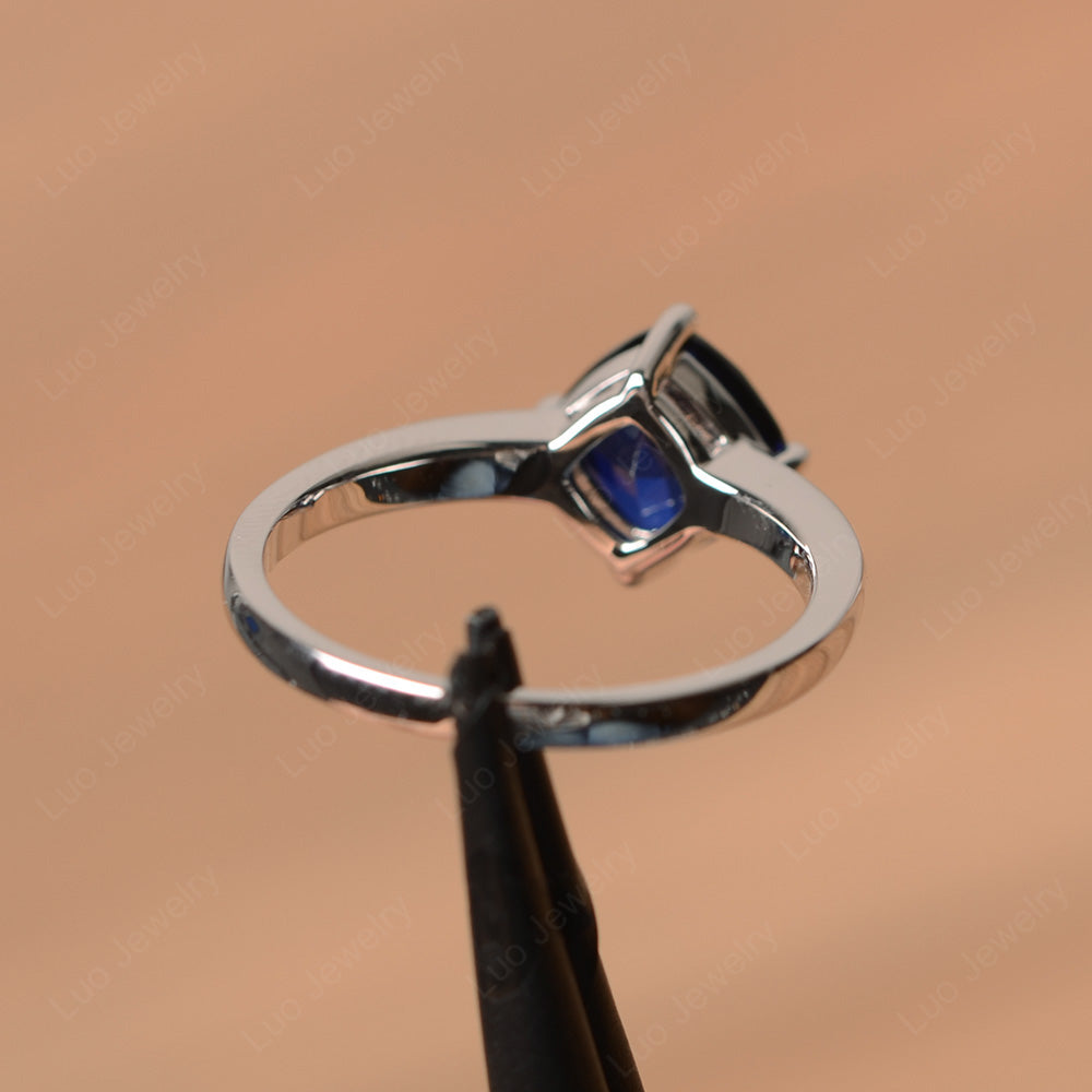 Kite Set Cushion Cut Lab Sapphire Solitaire Ring - LUO Jewelry