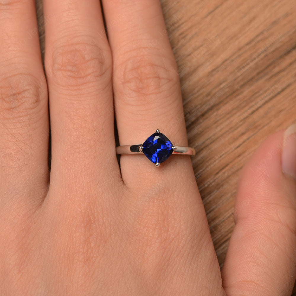 Kite Set Cushion Cut Lab Sapphire Solitaire Ring - LUO Jewelry