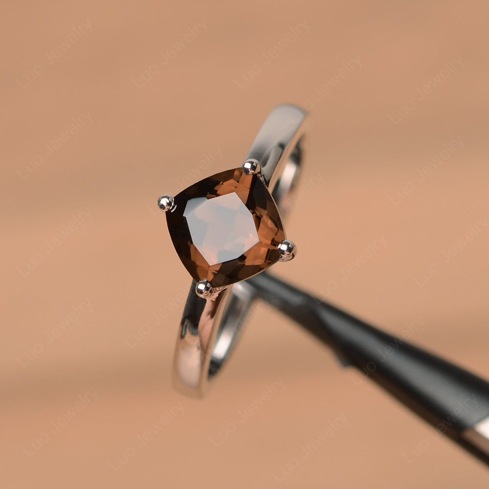 Kite Set Cushion Cut Smoky Quartz  Solitaire Ring - LUO Jewelry