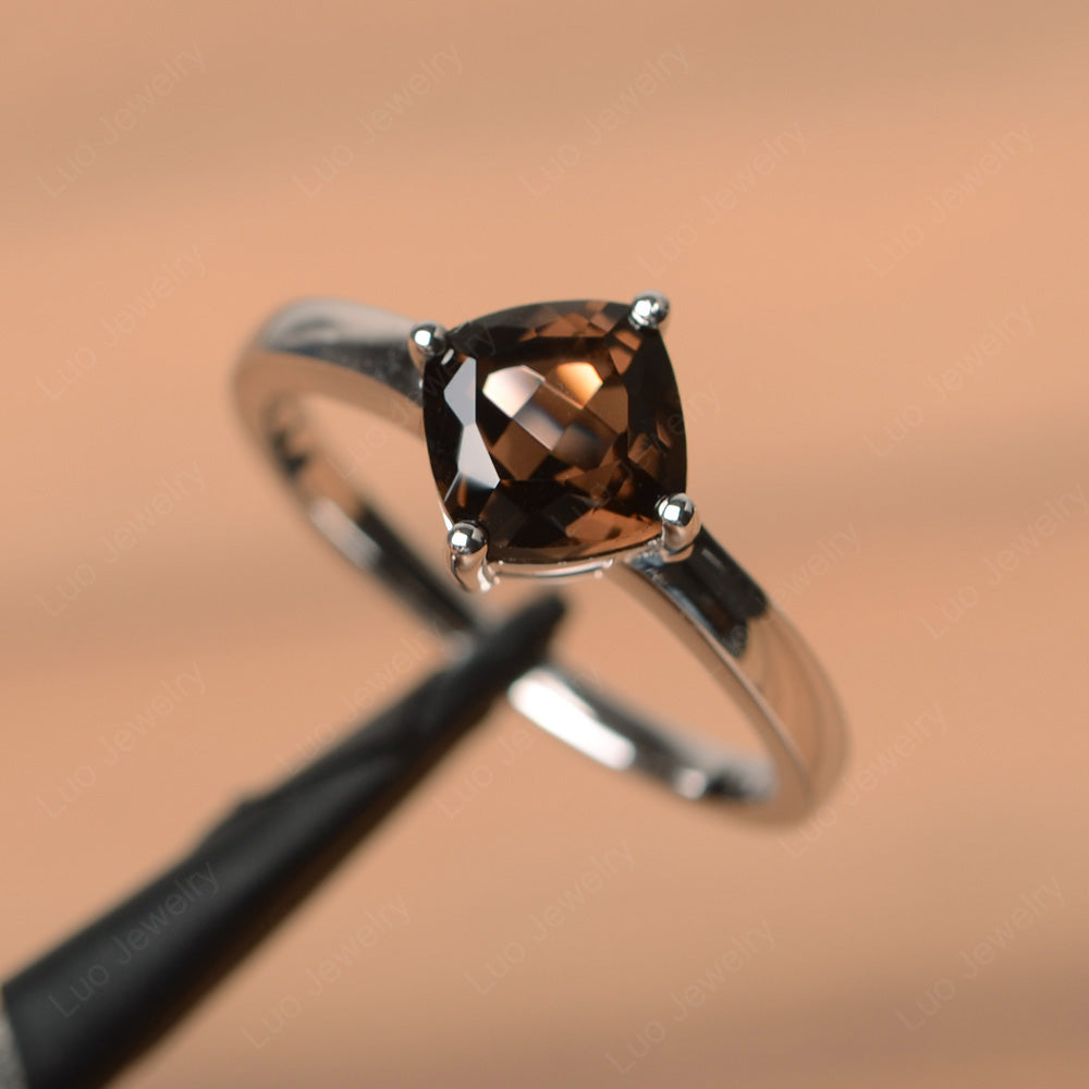 Kite Set Cushion Cut Smoky Quartz  Solitaire Ring - LUO Jewelry