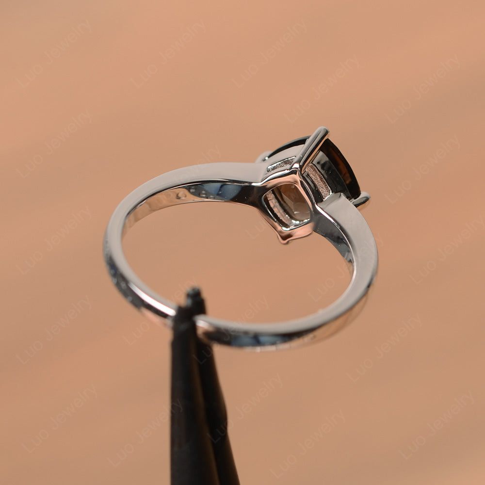 Kite Set Cushion Cut Smoky Quartz  Solitaire Ring - LUO Jewelry