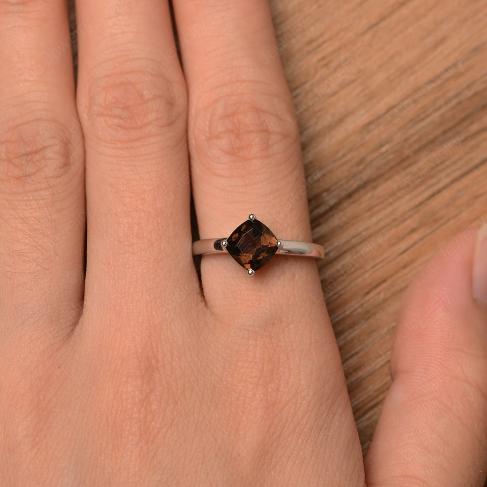 Kite Set Cushion Cut Smoky Quartz  Solitaire Ring - LUO Jewelry