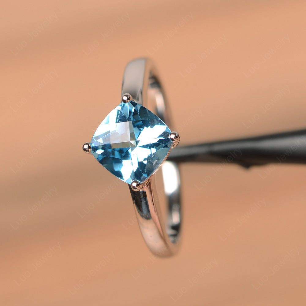 Kite Set Cushion Cut Swiss Blue Topaz Solitaire Ring - LUO Jewelry