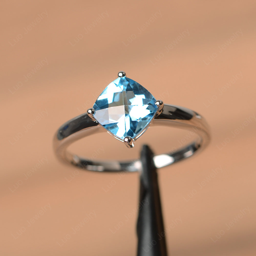 Kite Set Cushion Cut Swiss Blue Topaz Solitaire Ring - LUO Jewelry