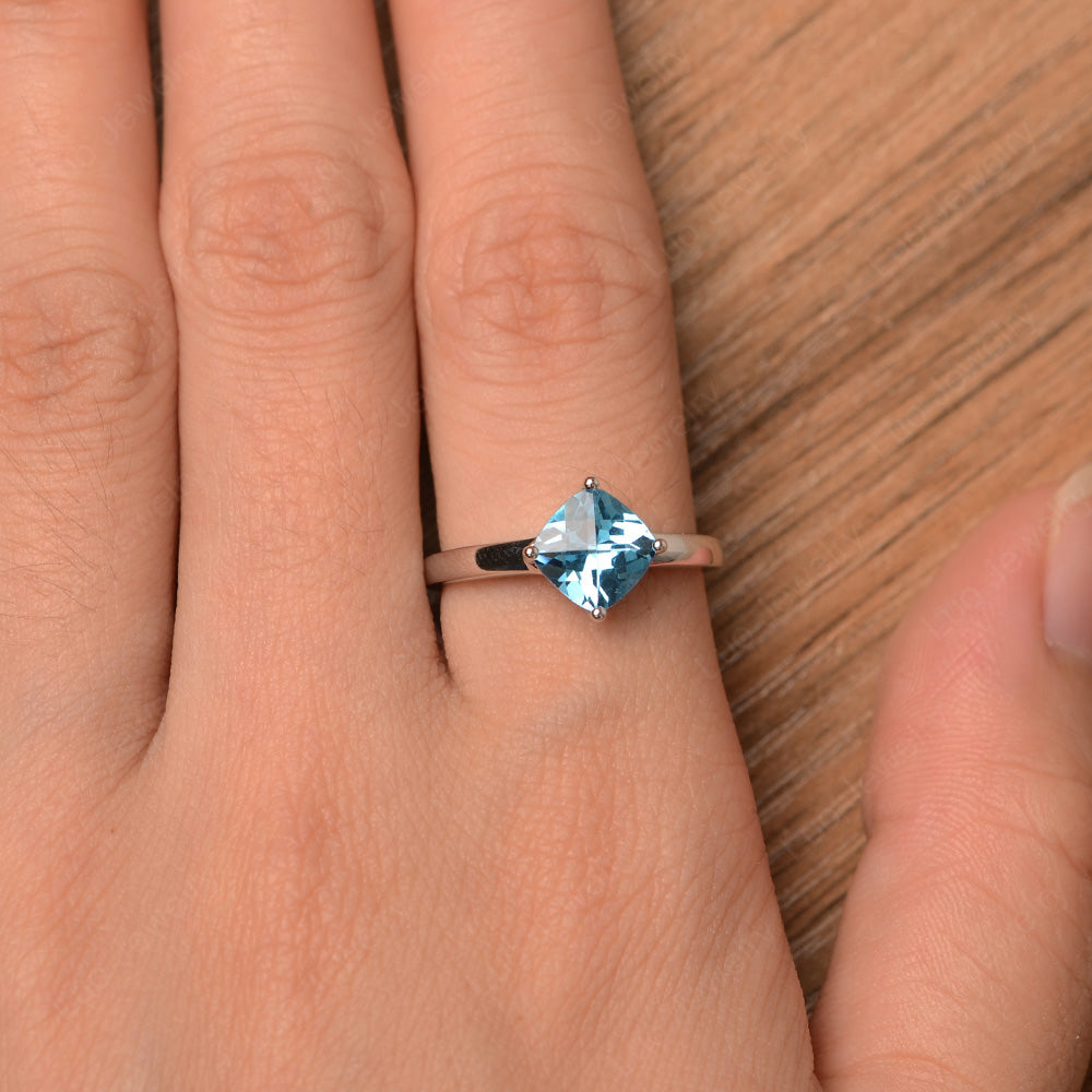 Kite Set Cushion Cut Swiss Blue Topaz Solitaire Ring - LUO Jewelry