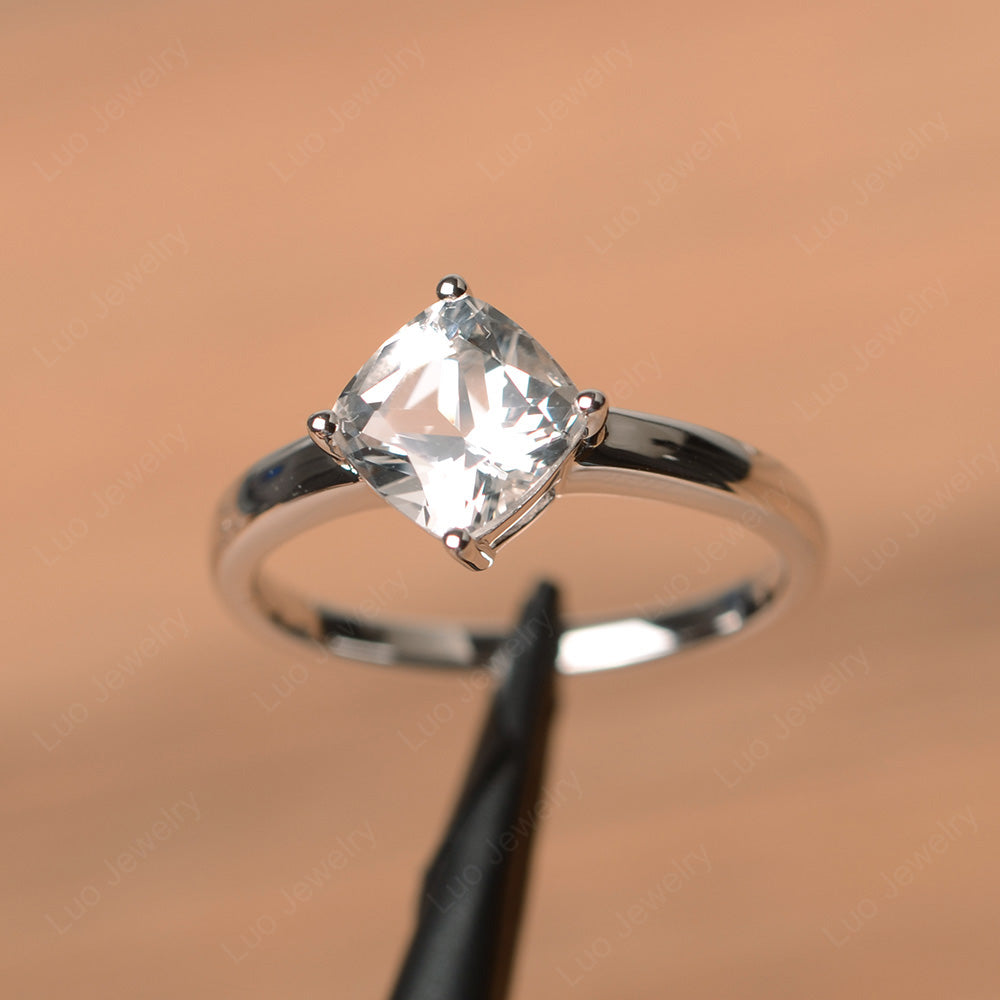 Kite Set Cushion Cut White Topaz Solitaire Ring - LUO Jewelry
