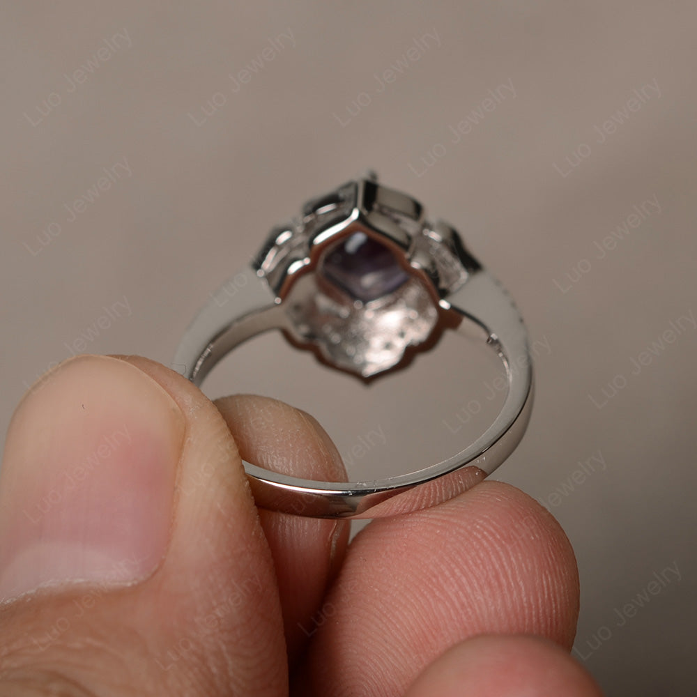 Alexandrite Ring Cushion Cut Kite Set White Gold - LUO Jewelry