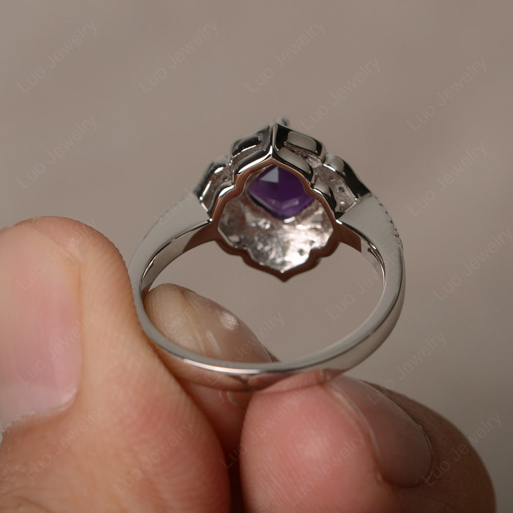 Amethyst Ring Cushion Cut Kite Set White Gold - LUO Jewelry