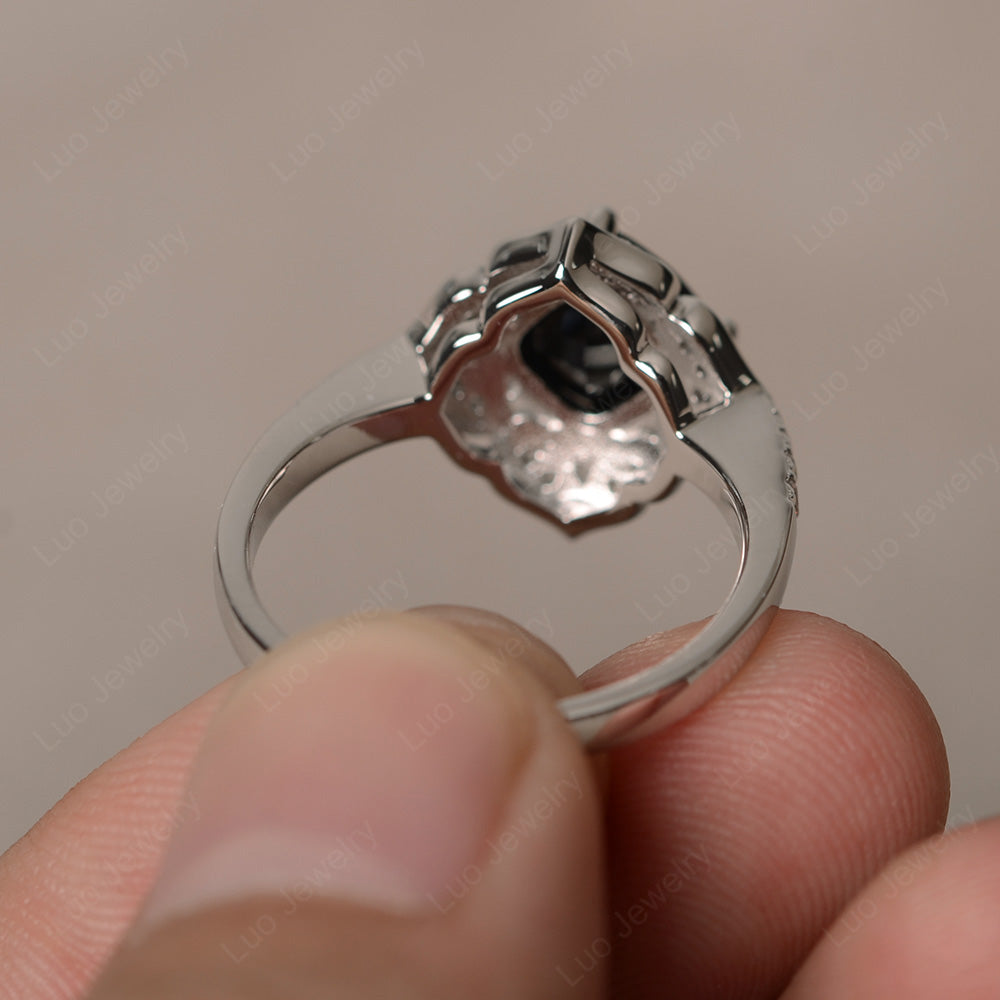 Black Spinel Ring Cushion Cut Kite Set White Gold - LUO Jewelry