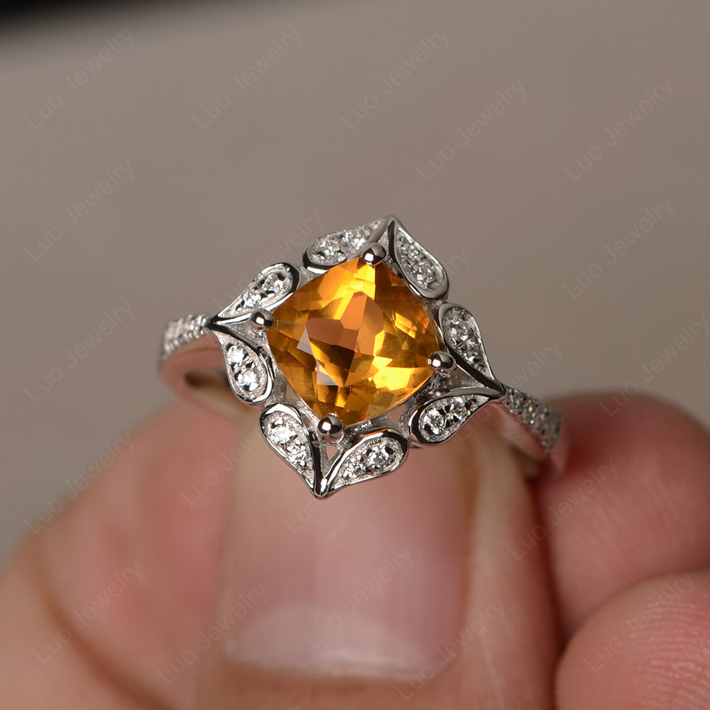 Citrine Ring Cushion Cut Kite Set White Gold - LUO Jewelry