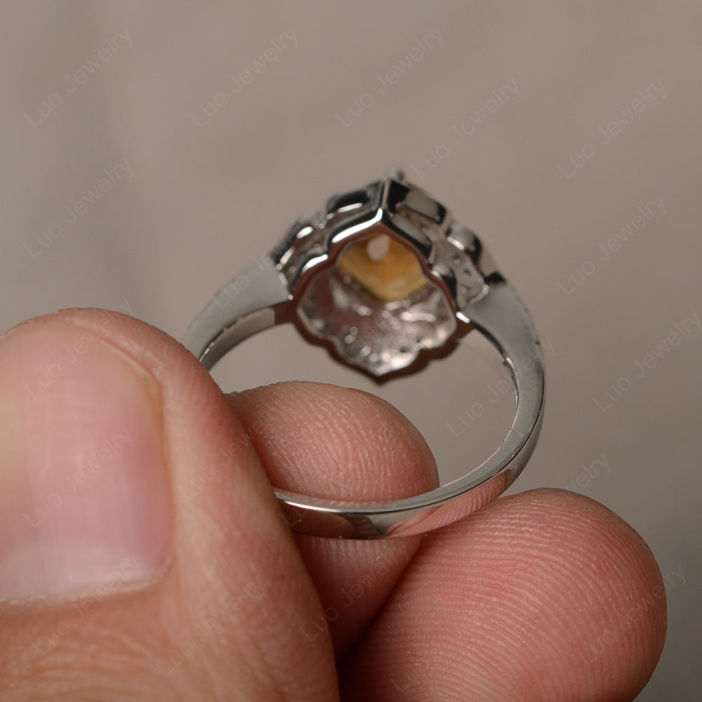 Citrine Ring Cushion Cut Kite Set White Gold - LUO Jewelry