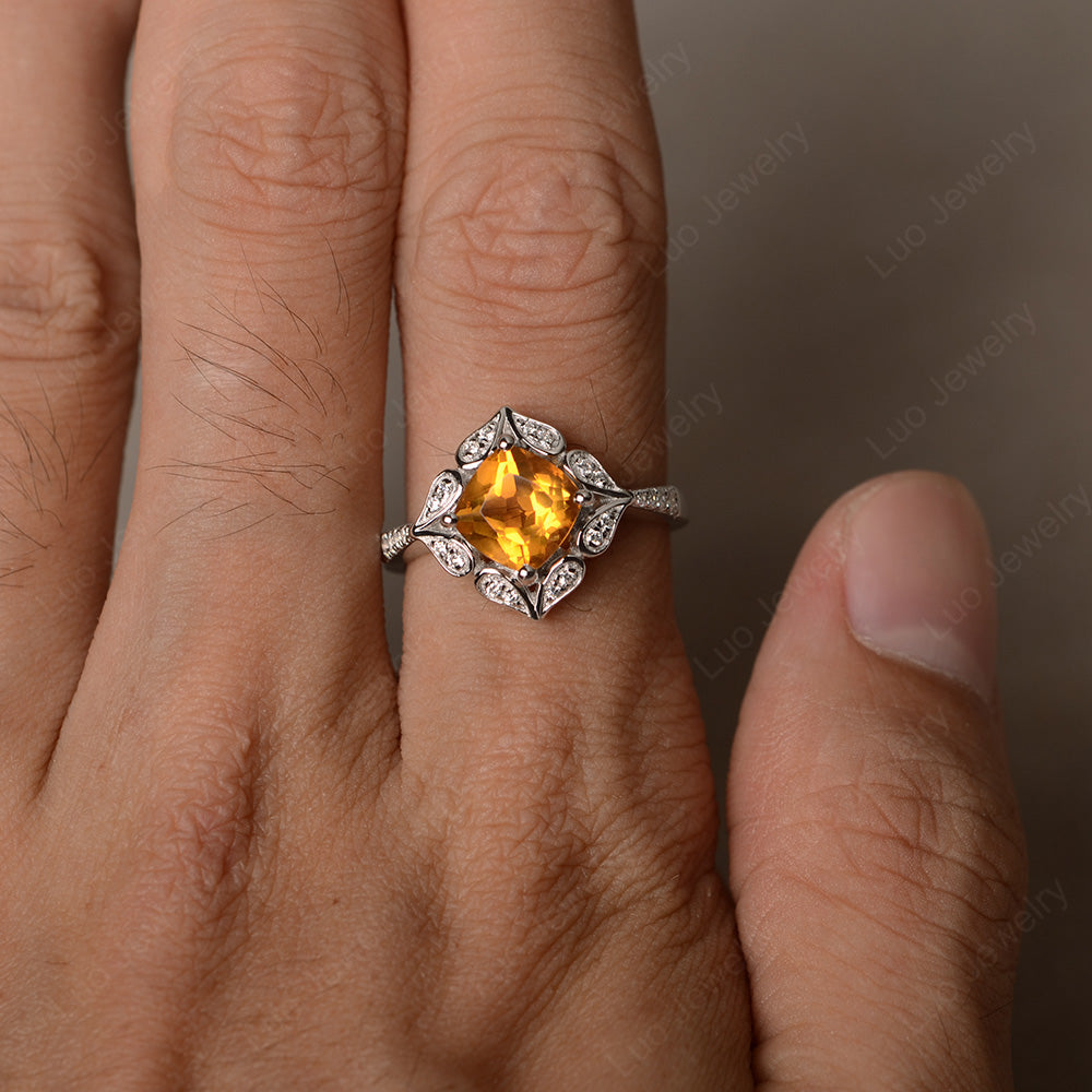 Citrine Ring Cushion Cut Kite Set White Gold - LUO Jewelry