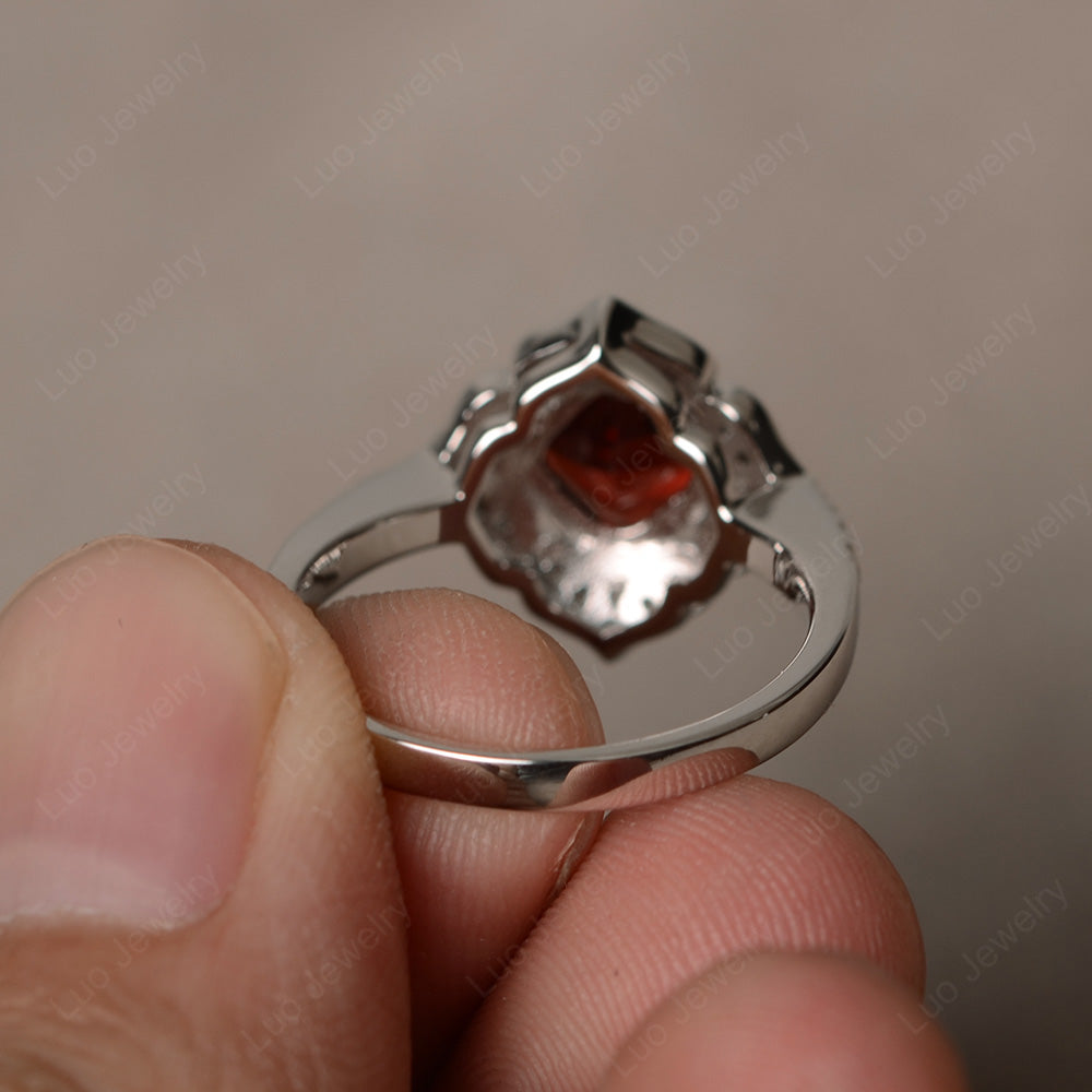 Garnet Ring Cushion Cut Kite Set White Gold - LUO Jewelry