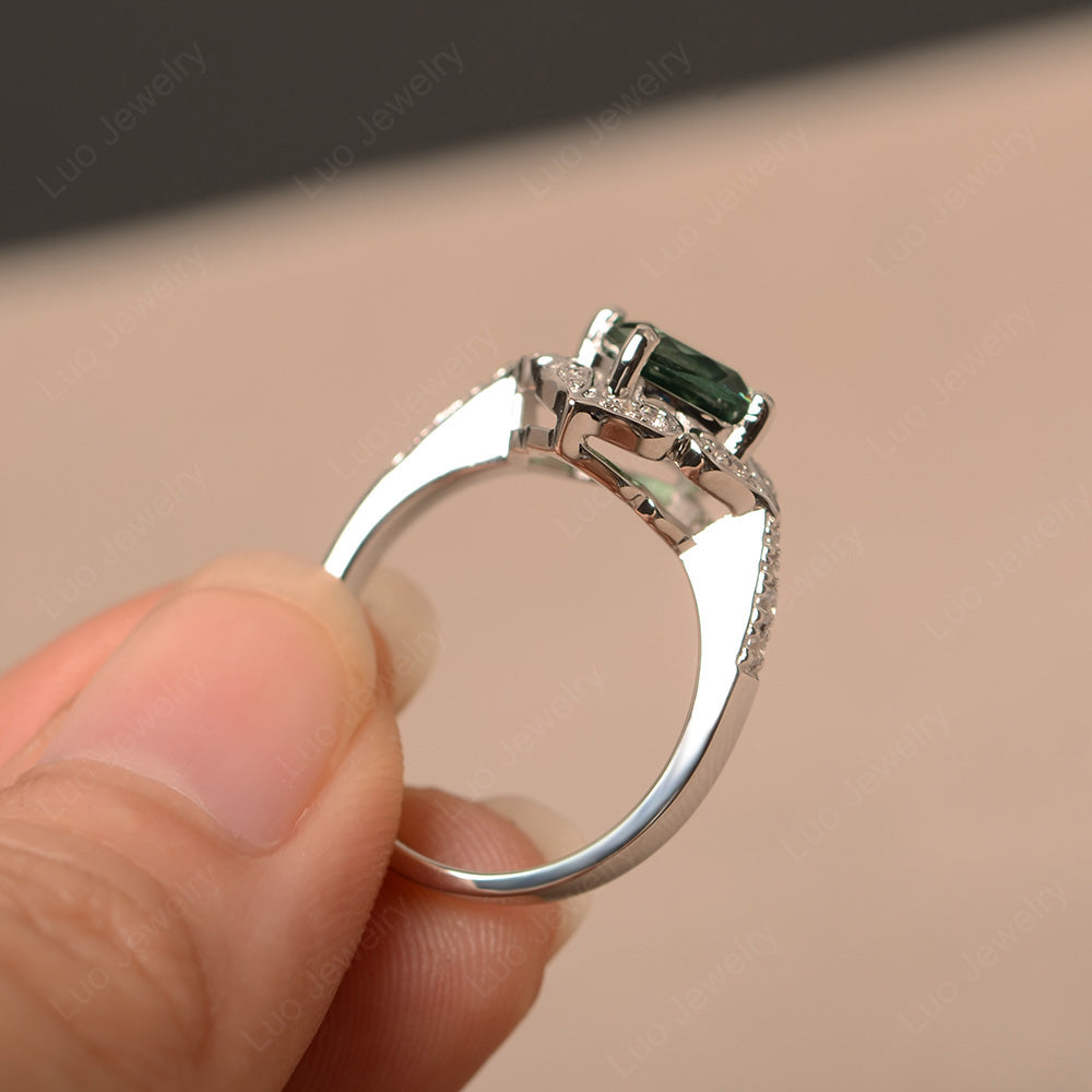 Green Sapphire Ring Cushion Cut Kite Set White Gold - LUO Jewelry