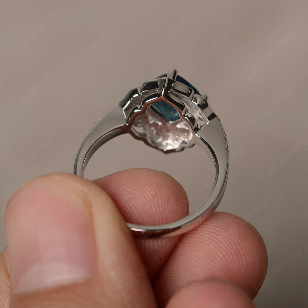 London Blue Topaz Ring Cushion Cut Kite Set White Gold - LUO Jewelry