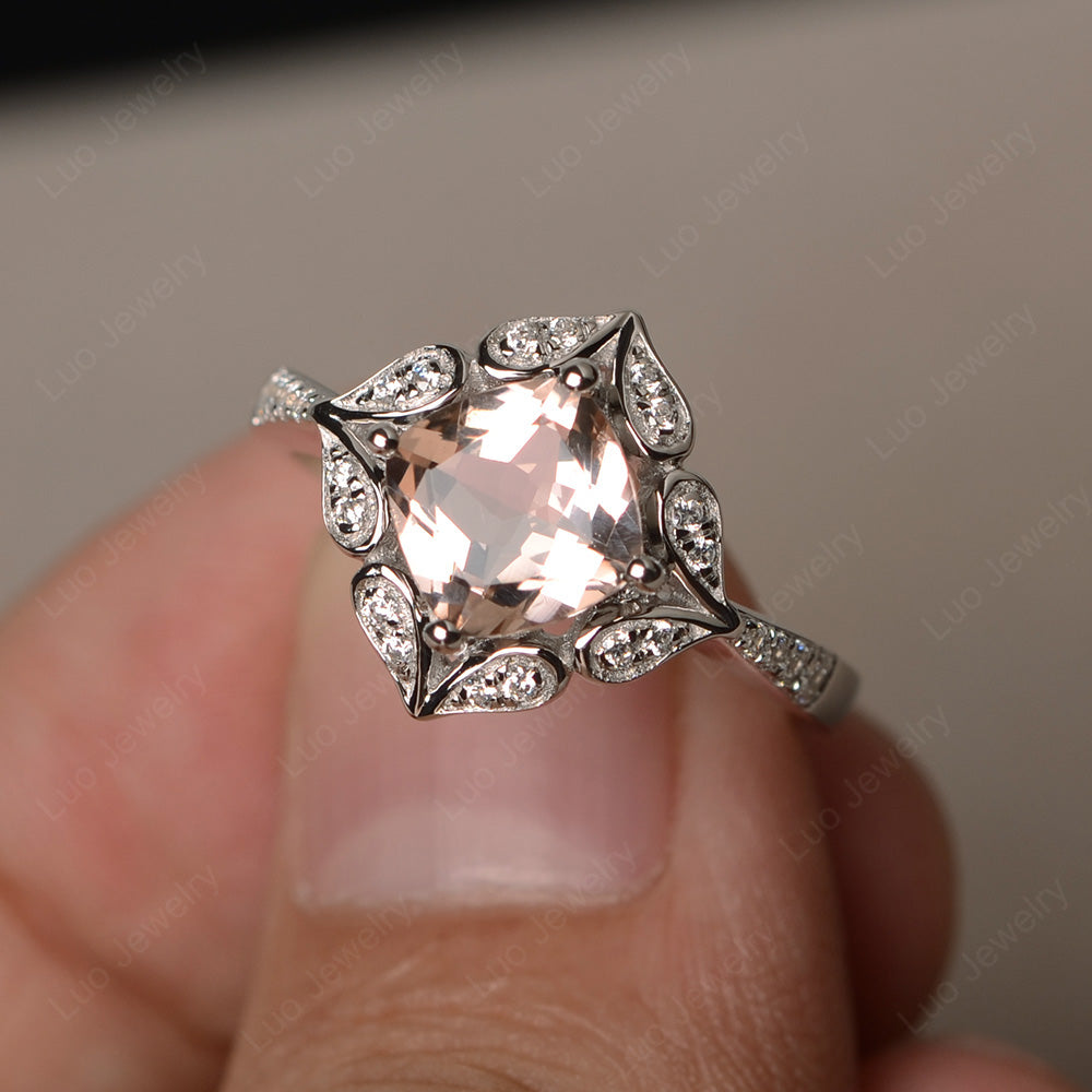 Morganite Ring Cushion Cut Kite Set White Gold - LUO Jewelry