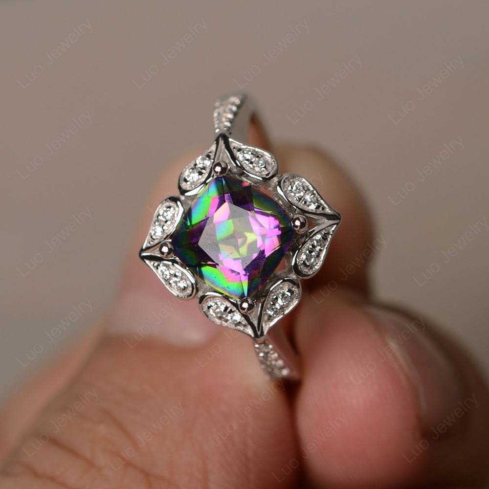 Mystic Topaz Ring Cushion Cut Kite Set White Gold - LUO Jewelry