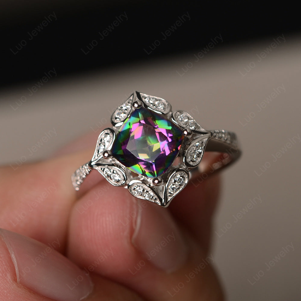 Mystic Topaz Ring Cushion Cut Kite Set White Gold - LUO Jewelry