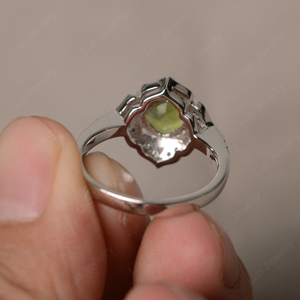 Peridot Ring Cushion Cut Kite Set White Gold - LUO Jewelry