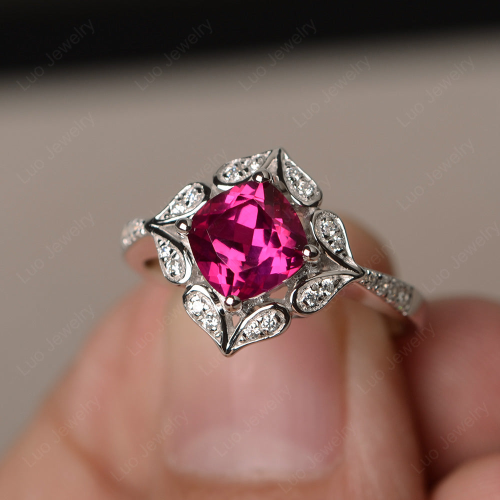 Ruby Ring Cushion Cut Kite Set White Gold - LUO Jewelry