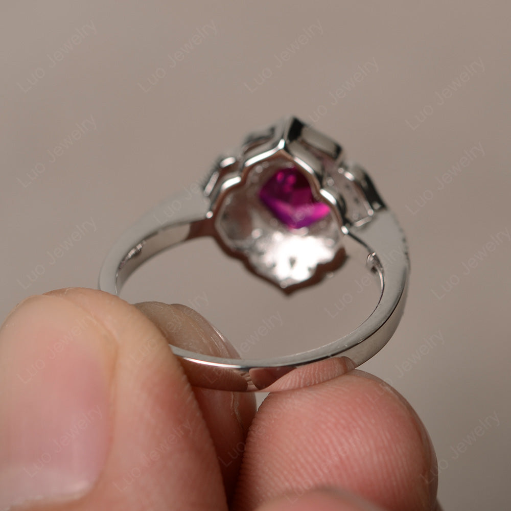 Ruby Ring Cushion Cut Kite Set White Gold - LUO Jewelry