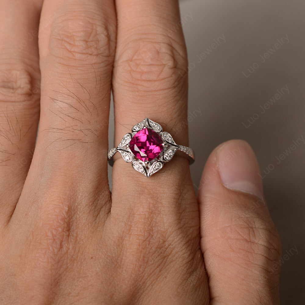 Ruby Ring Cushion Cut Kite Set White Gold - LUO Jewelry