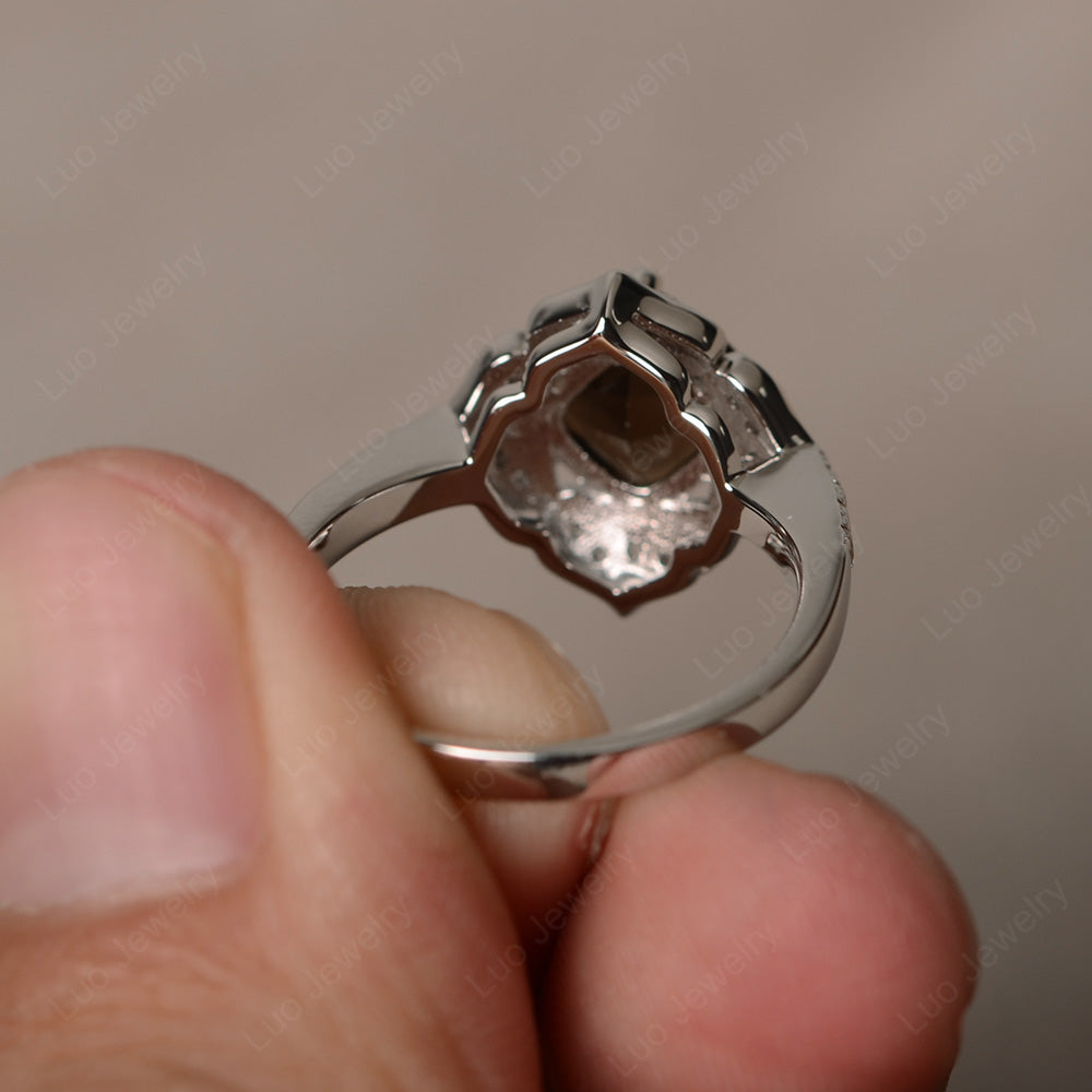 Smoky Quartz  Ring Cushion Cut Kite Set White Gold - LUO Jewelry