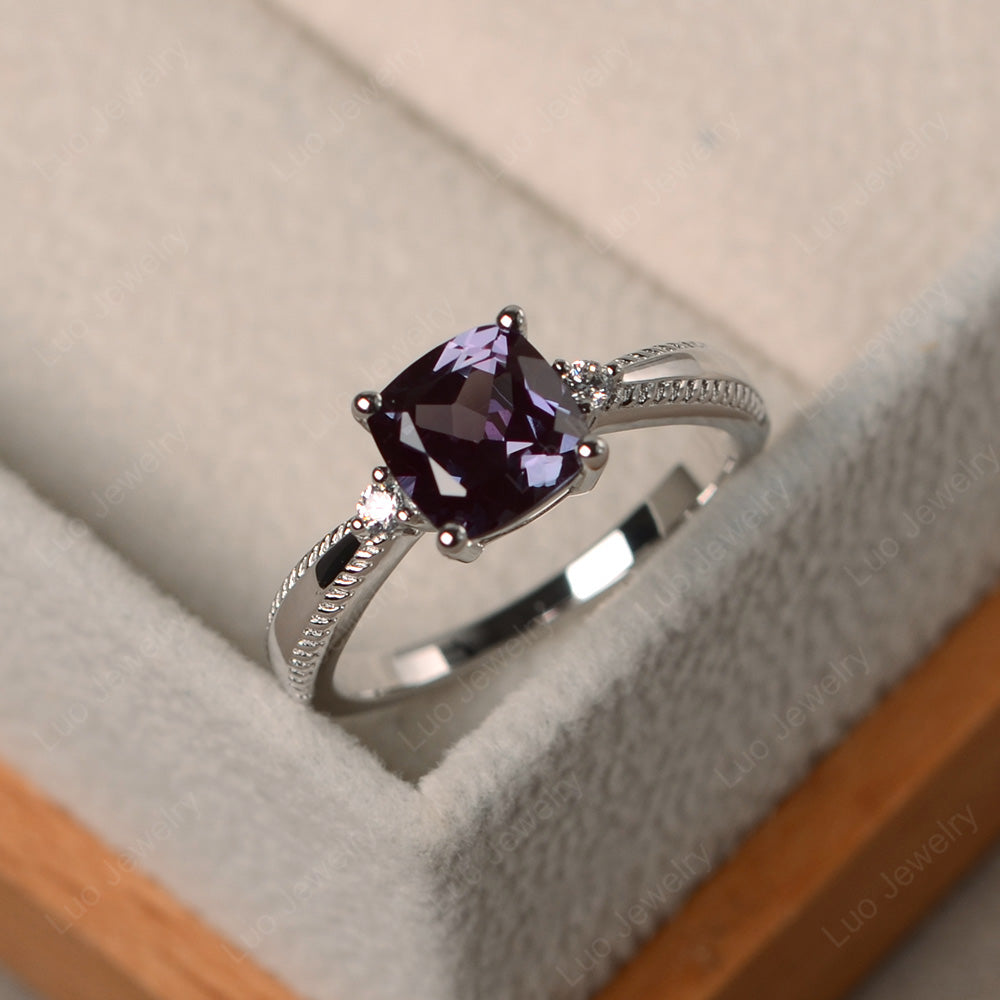 Cushion Cut Alexandrite Engagement Ring Silver - LUO Jewelry