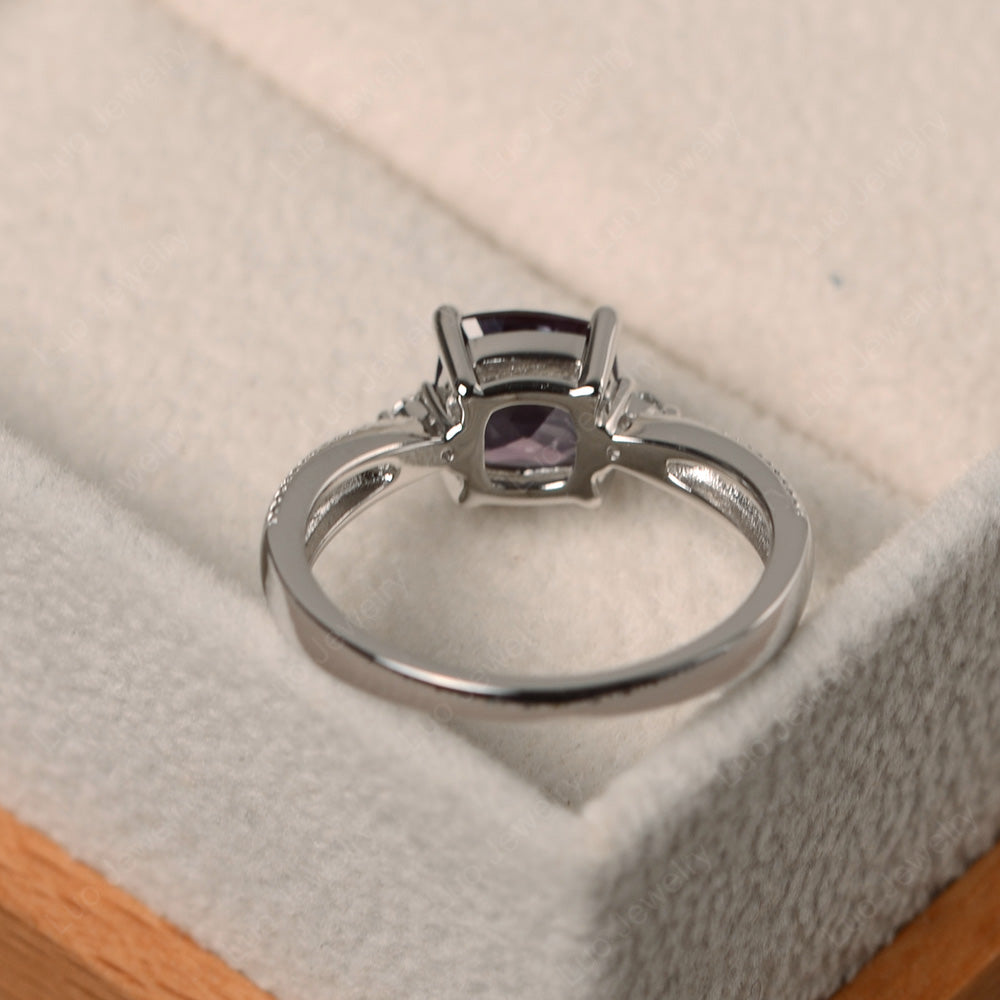 Cushion Cut Alexandrite Engagement Ring Silver - LUO Jewelry