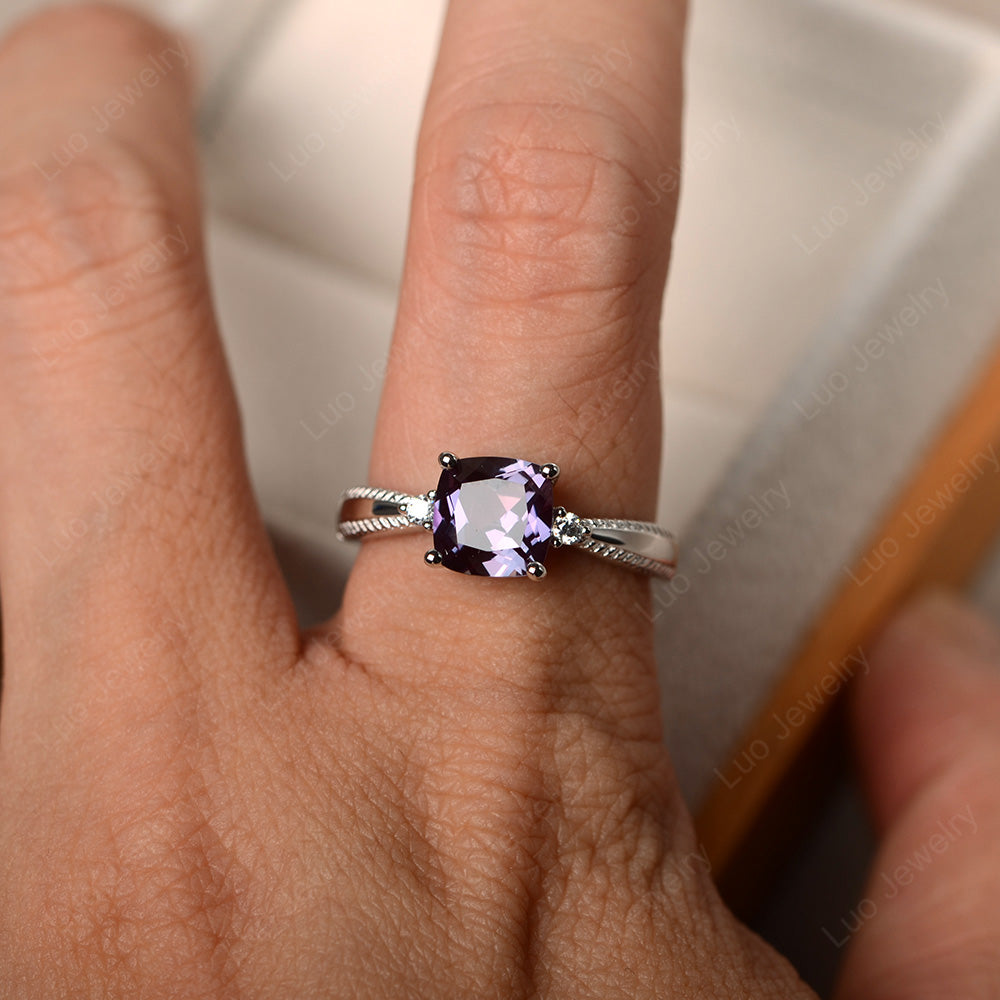 Cushion Cut Alexandrite Engagement Ring Silver - LUO Jewelry