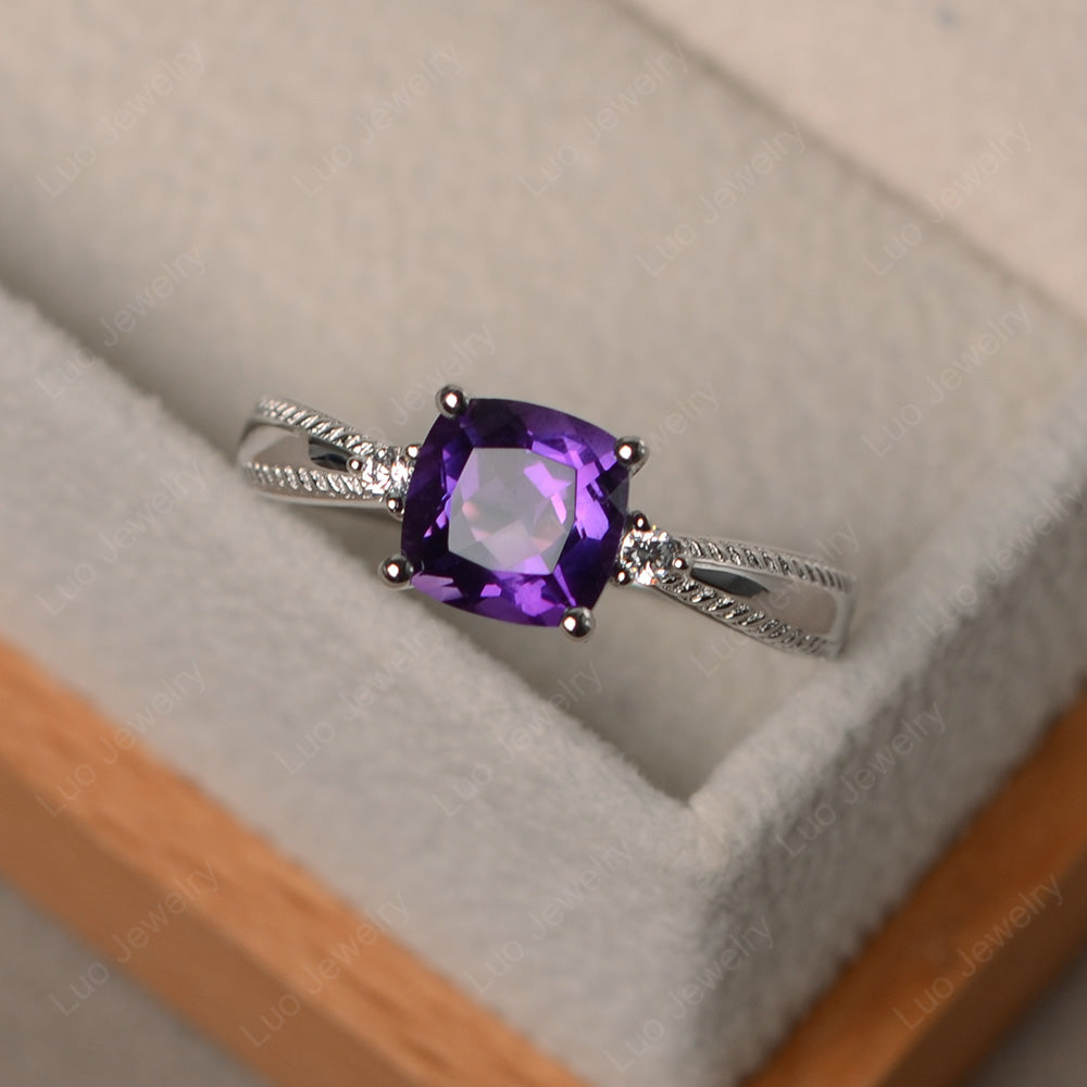 Cushion Cut Amethyst Engagement Ring Silver - LUO Jewelry