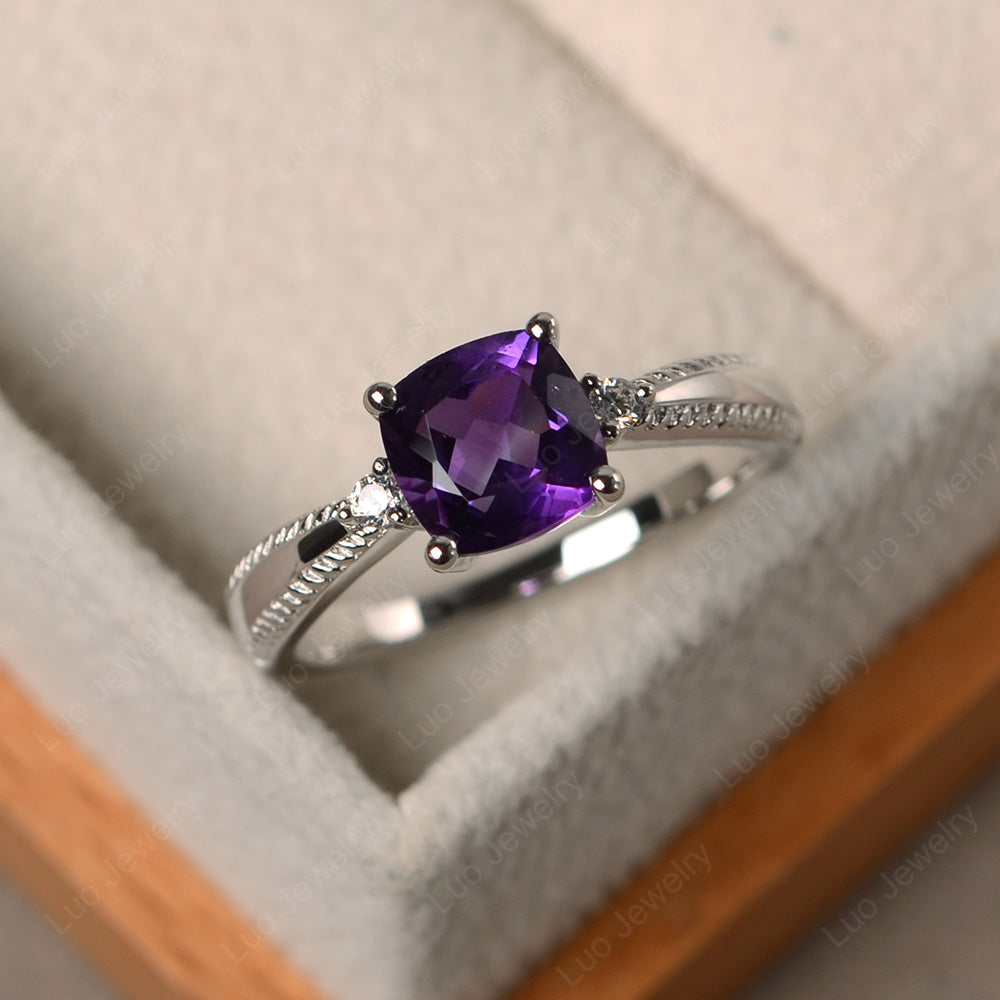 Cushion Cut Amethyst Engagement Ring Silver - LUO Jewelry