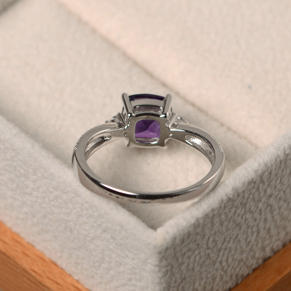 Cushion Cut Amethyst Engagement Ring Silver - LUO Jewelry