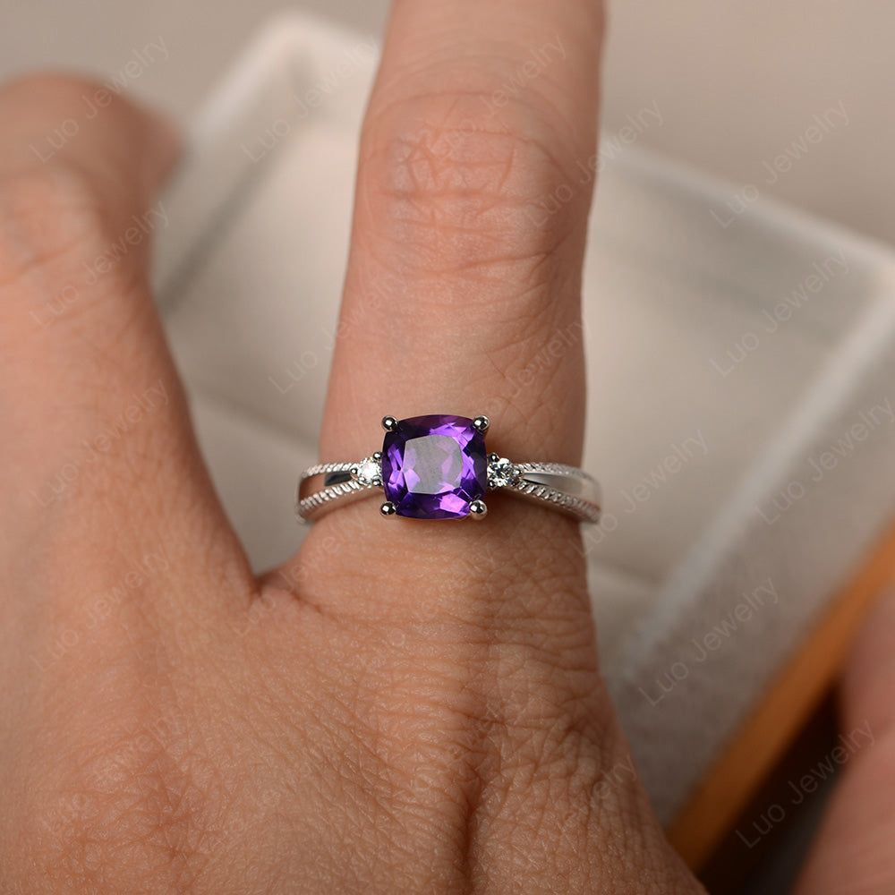 Cushion Cut Amethyst Engagement Ring Silver - LUO Jewelry