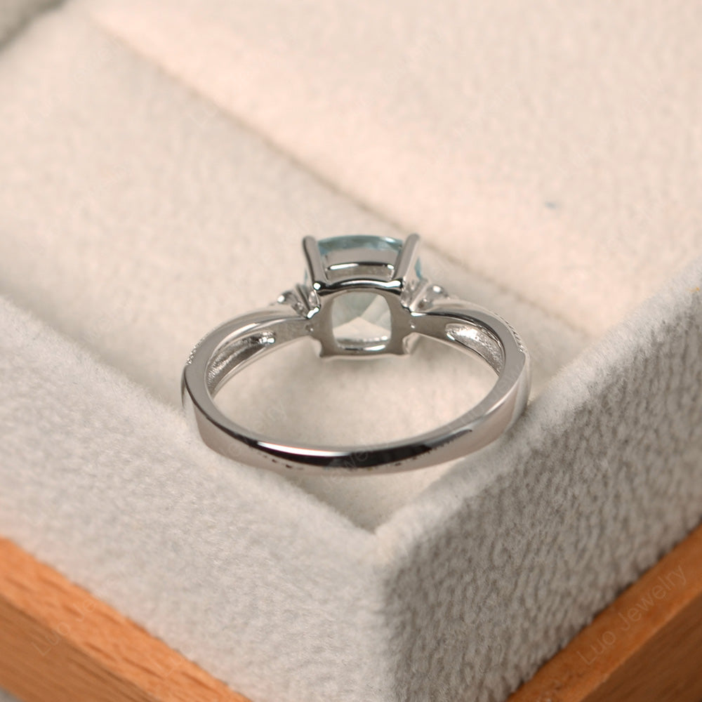 Cushion Cut Aquamarine Engagement Ring Silver - LUO Jewelry