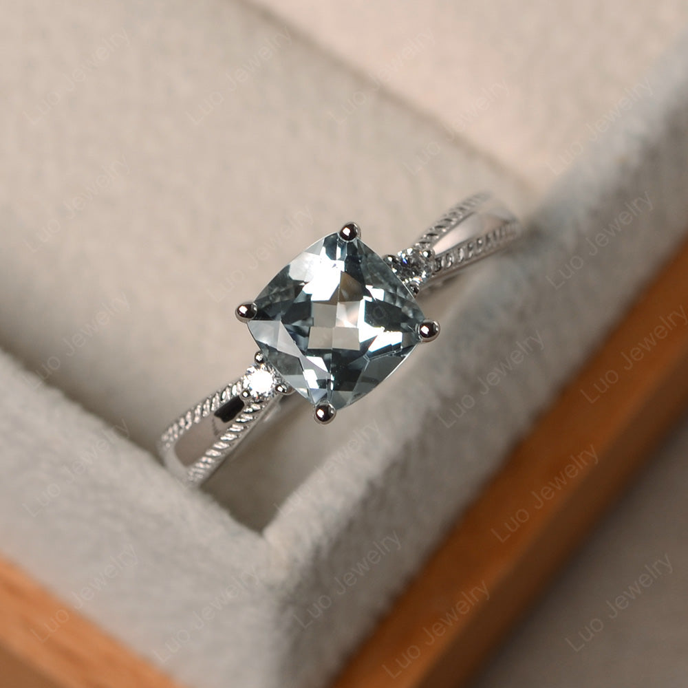 Cushion Cut Aquamarine Engagement Ring Silver - LUO Jewelry
