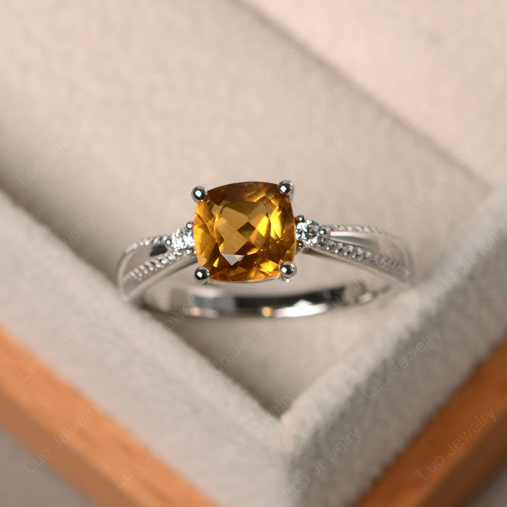 Cushion Cut Citrine Engagement Ring Silver - LUO Jewelry
