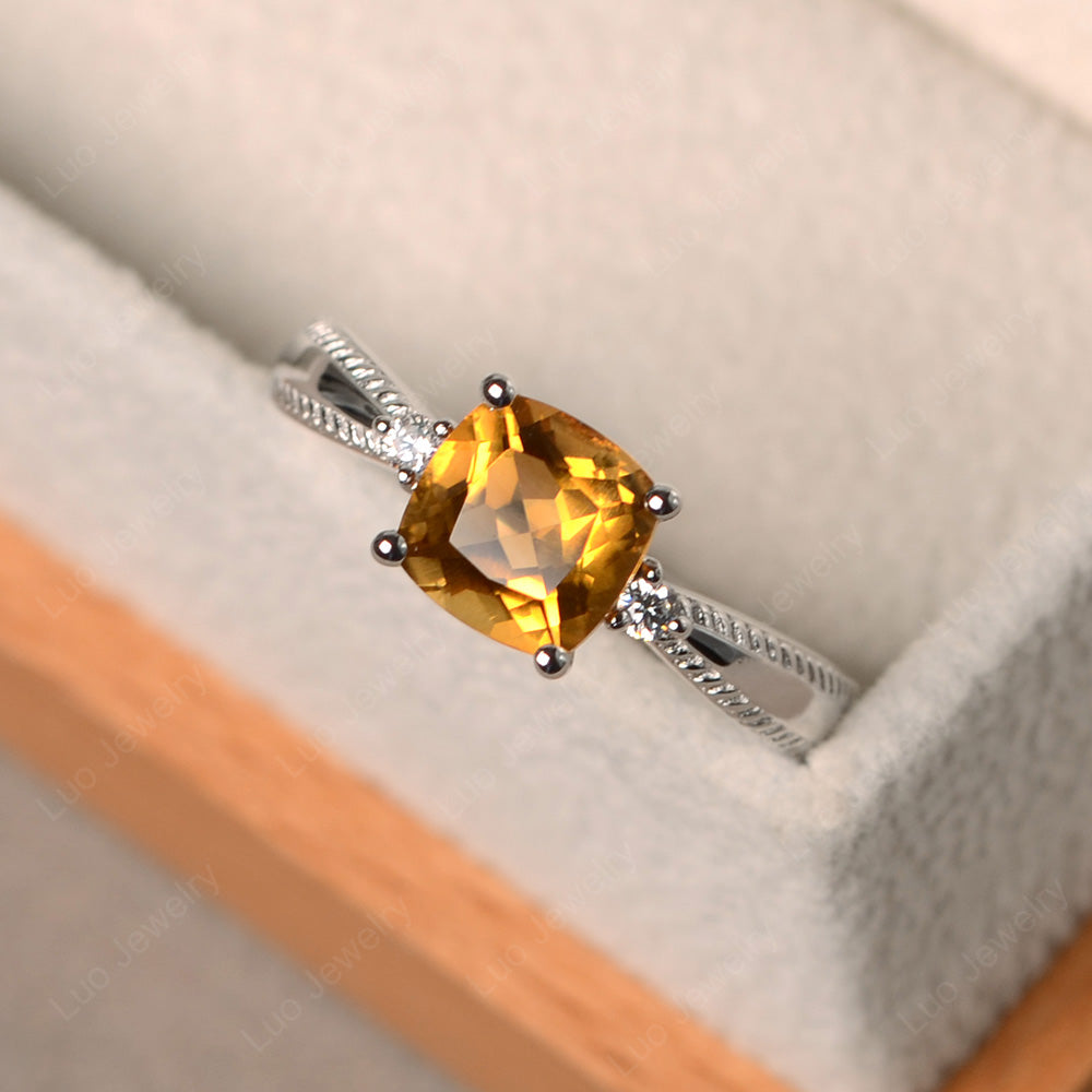 Cushion Cut Citrine Engagement Ring Silver - LUO Jewelry