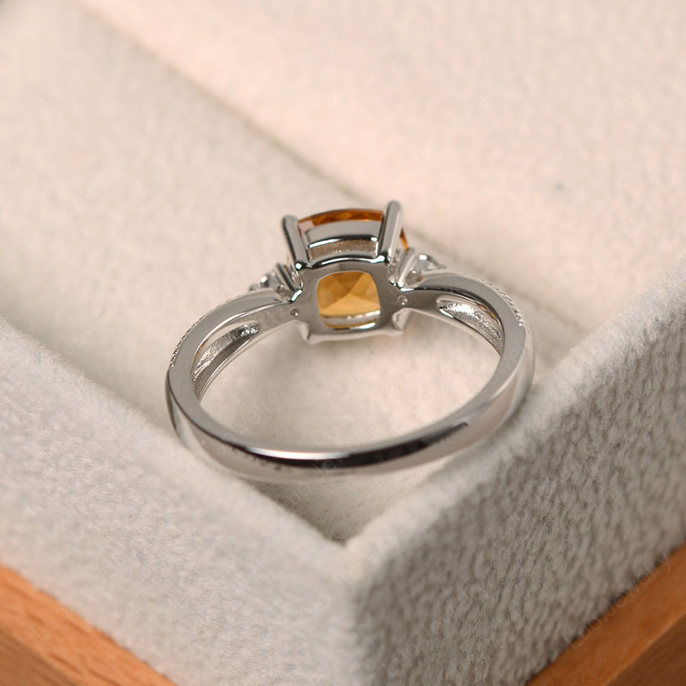 Cushion Cut Citrine Engagement Ring Silver - LUO Jewelry