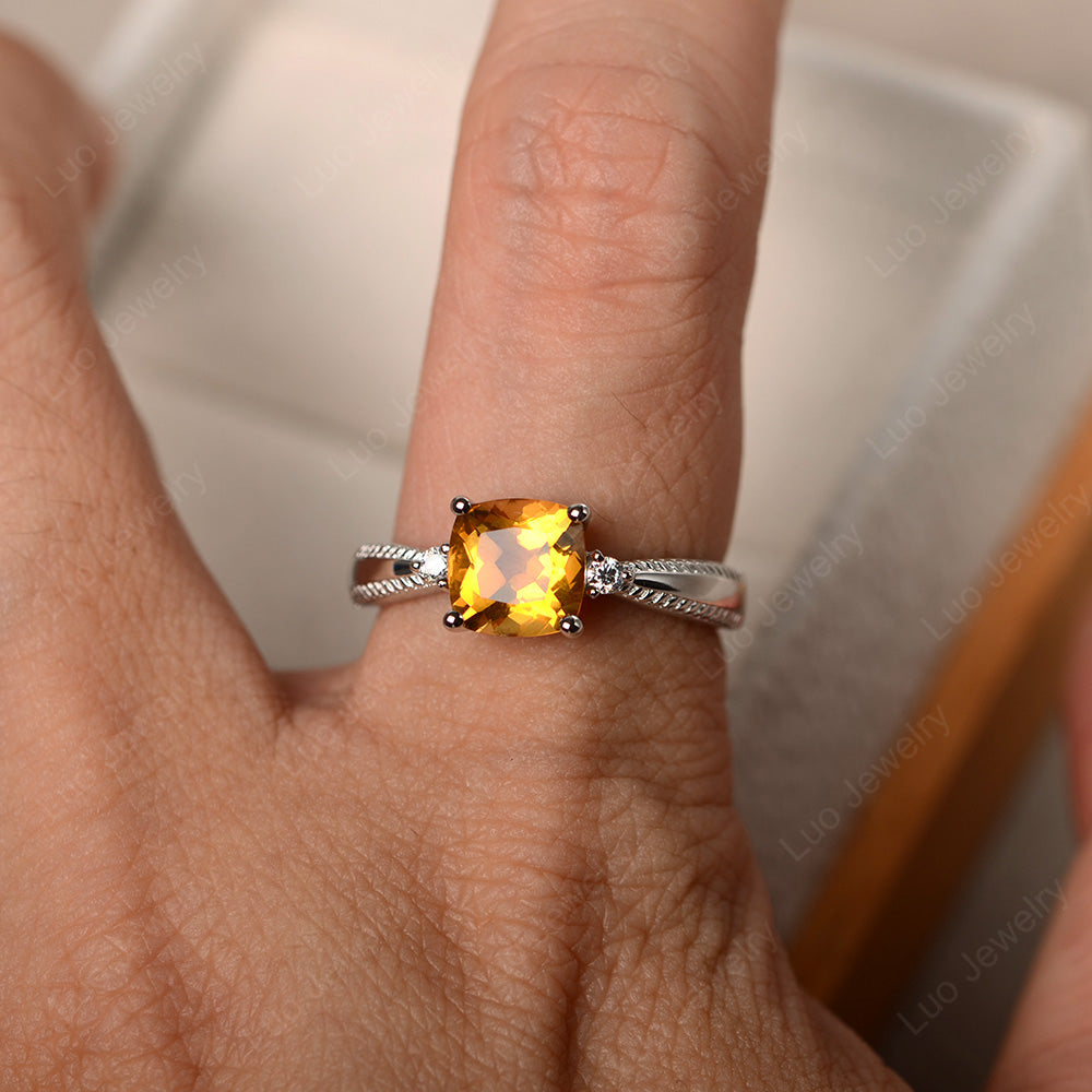 Cushion Cut Citrine Engagement Ring Silver - LUO Jewelry