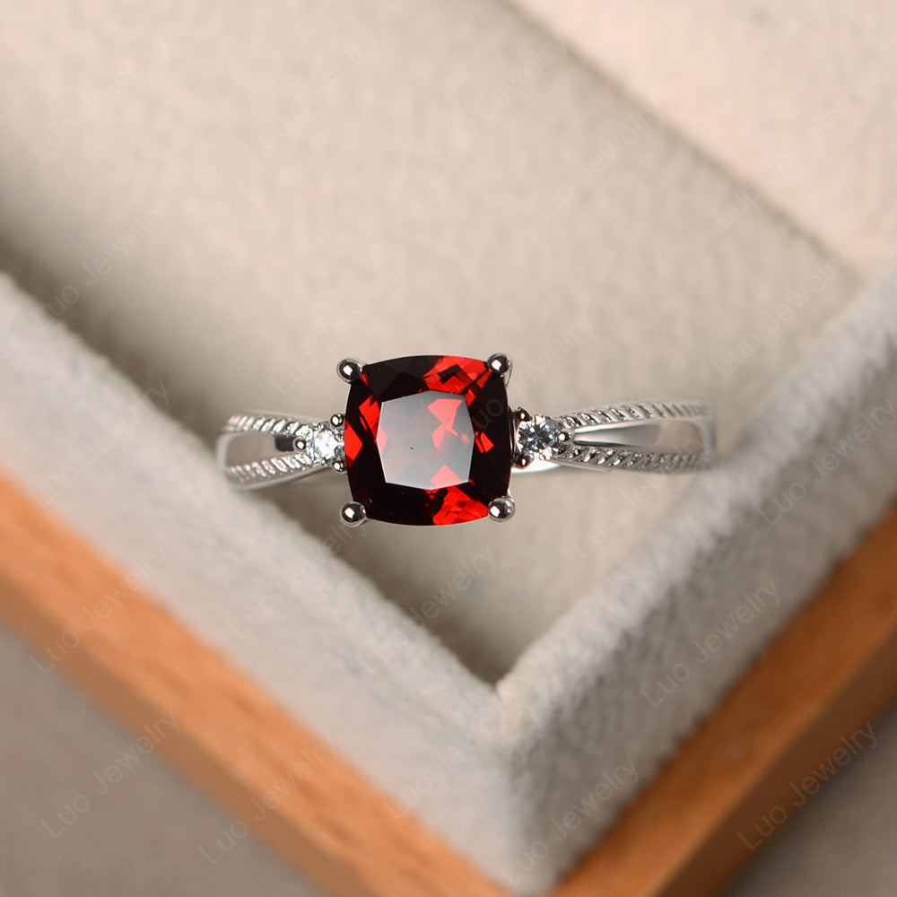Cushion Cut Garnet Engagement Ring Silver - LUO Jewelry