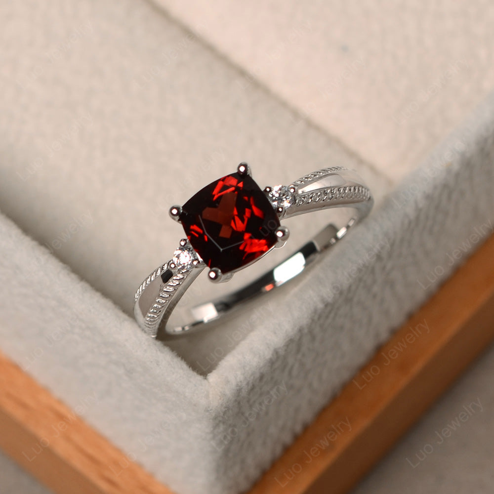 Cushion Cut Garnet Engagement Ring Silver - LUO Jewelry