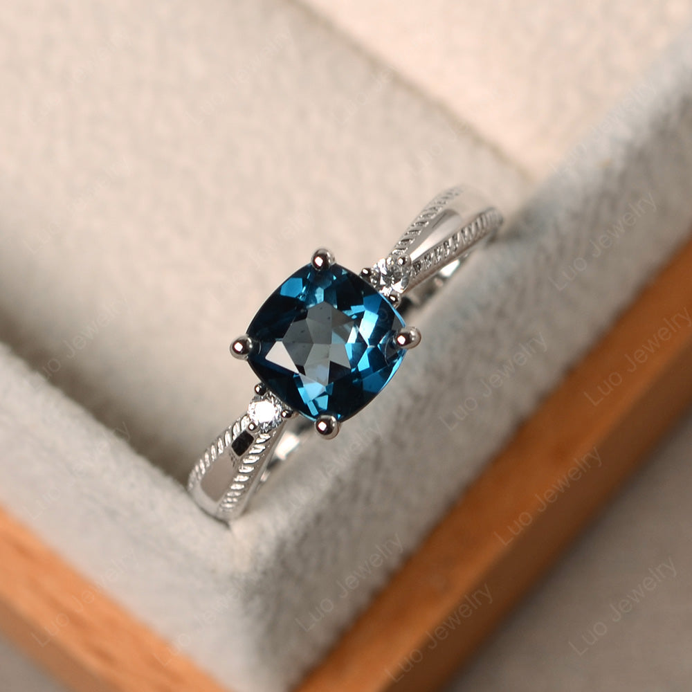 Cushion Cut London Blue Topaz Engagement Ring Silver - LUO Jewelry