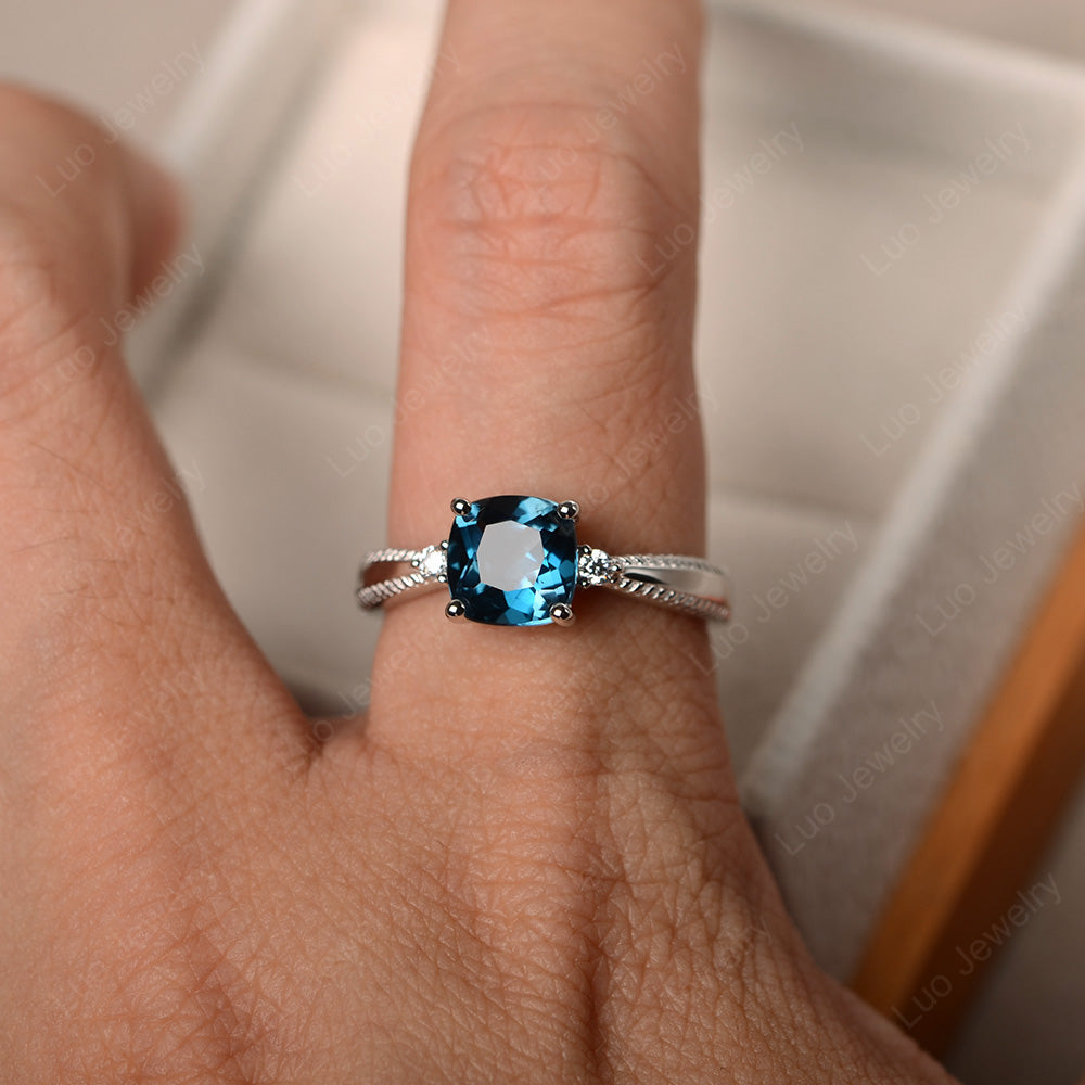 Cushion Cut London Blue Topaz Engagement Ring Silver - LUO Jewelry